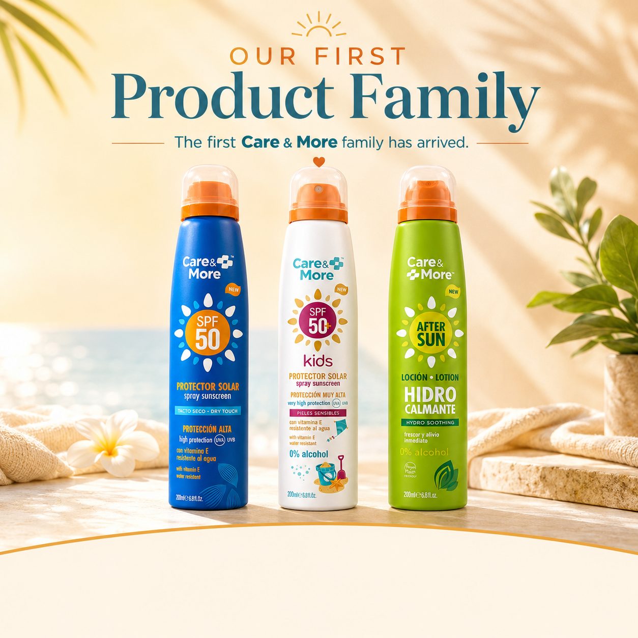 La familia de productos Care & More en la playa