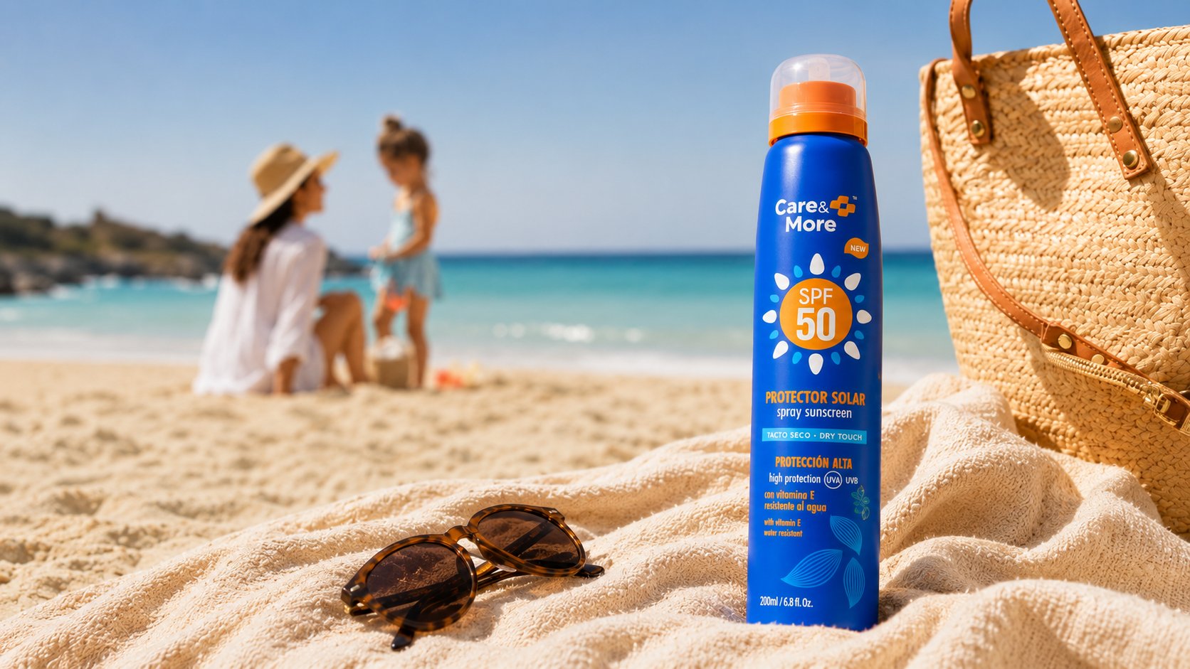 Protector solar Care & More en la playa