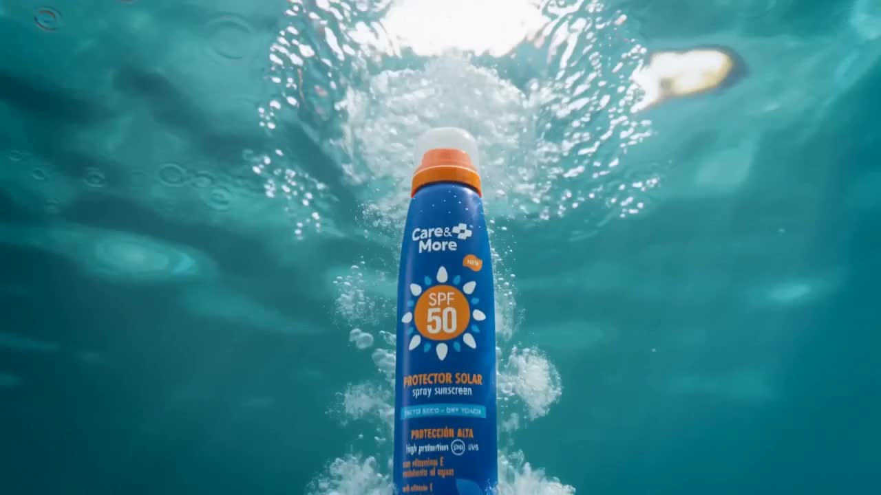 Care & More sun care bottles in warm light